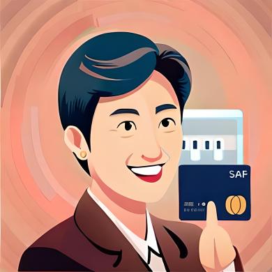 An illustration of a satisfied customer smiling and holding a personal credit card, with a speech bubble saying